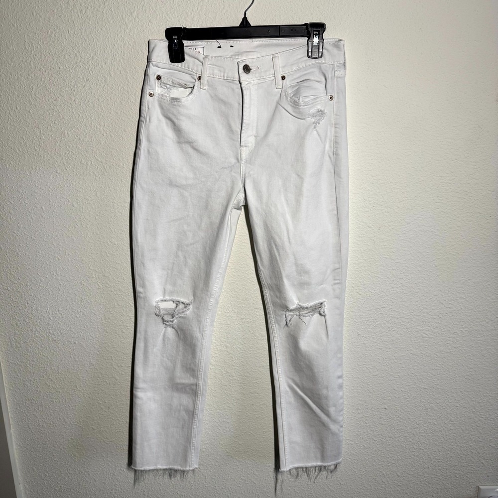 Gap Vintage Slim Mid Rise Ankle Jeans Womens 29/8R White Distressed Frayed Hem